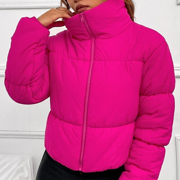 Hot Pink Casual Women's Zip Up Padded Coat - Picture 4 of 6
